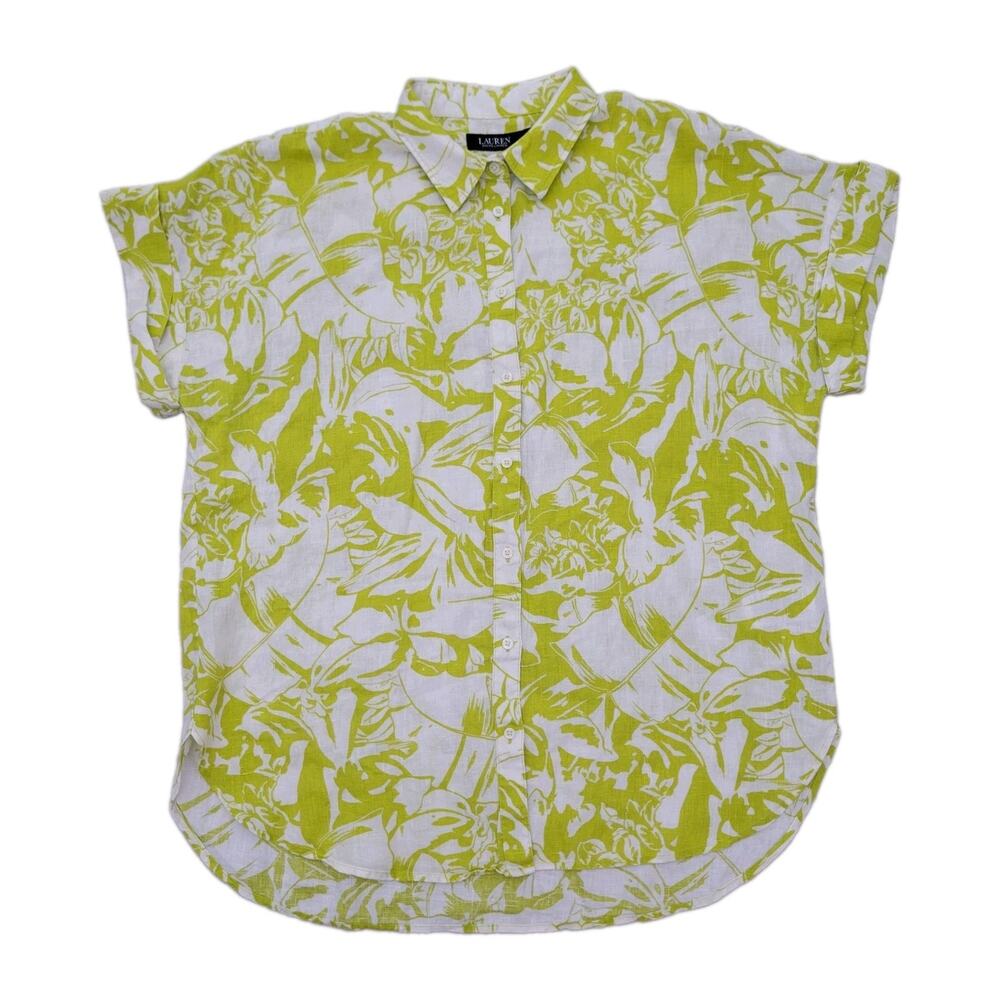 Ralph Lauren 100% Linen Short Sleeve Button Down Shirt Floral Size XL
